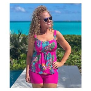 Swimsuits For All Pink Tropical Tankini Set